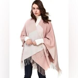 🆕 SOIA & KYO | Acrylic Taupe Pink Colorblock Fringe Boho Soft Scarf Shawl | OS